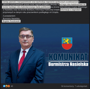 Burmistrz Nasielska, nagrody, jawność i oczekiwania społeczne